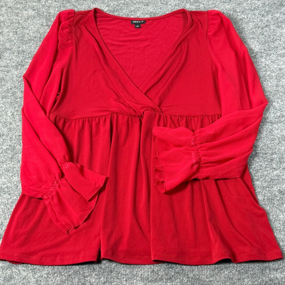 Torrid 1 14/16 1X Sheer Bell Sleeve V Neck Babydoll Top Romantic Holiday